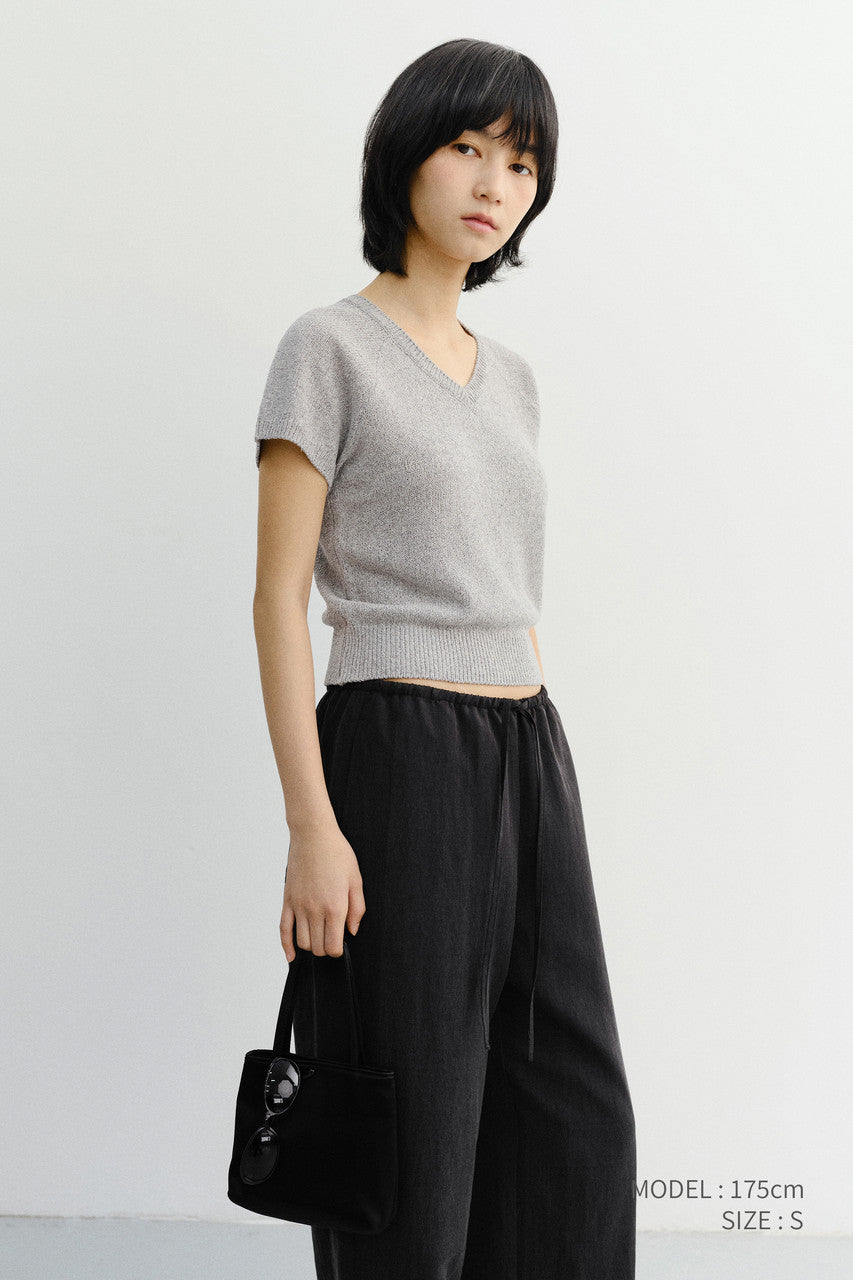 Dunst Summer Linen V-Neck Knit Melange Grey
