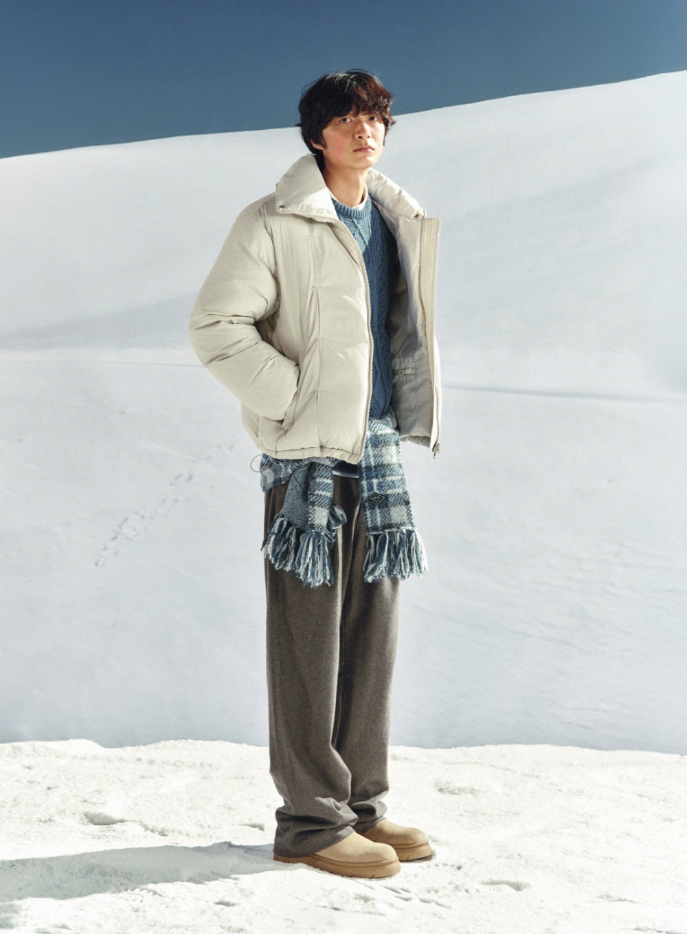 [satur] Check Pattern Muffler - Sky Blue