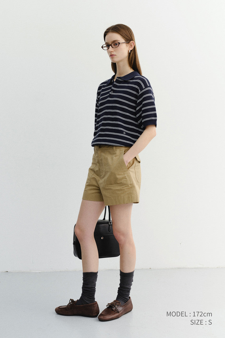 Dunst Unisex Soft Striped Polo Knit Navy