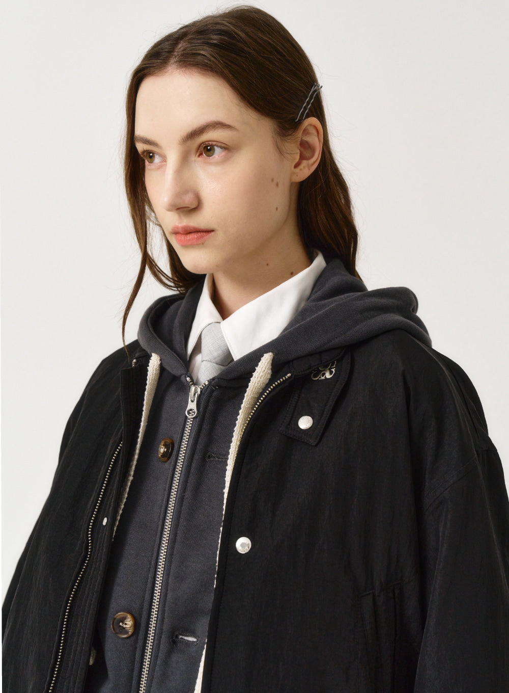[satur] (W) Santee Nylon Oversized Blouson Ma-1 Jacket - Pirate Black