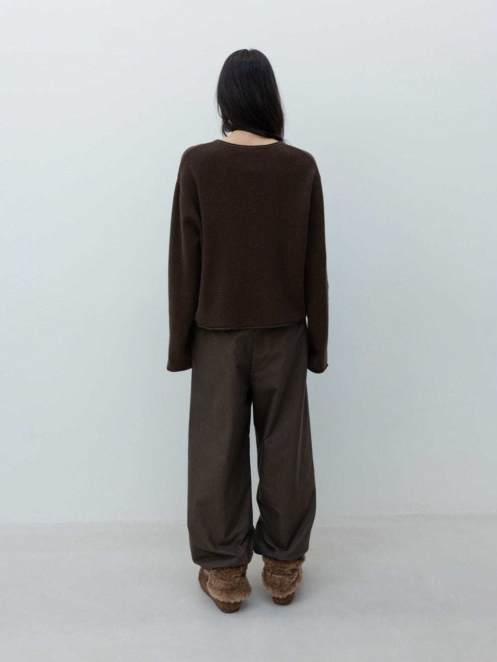 Low Classic Waffle Henley Neck Knit Brown