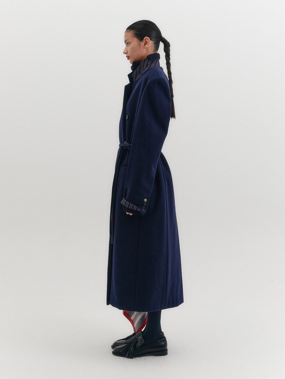 EENK Tailored Belted Long Coat - Navy