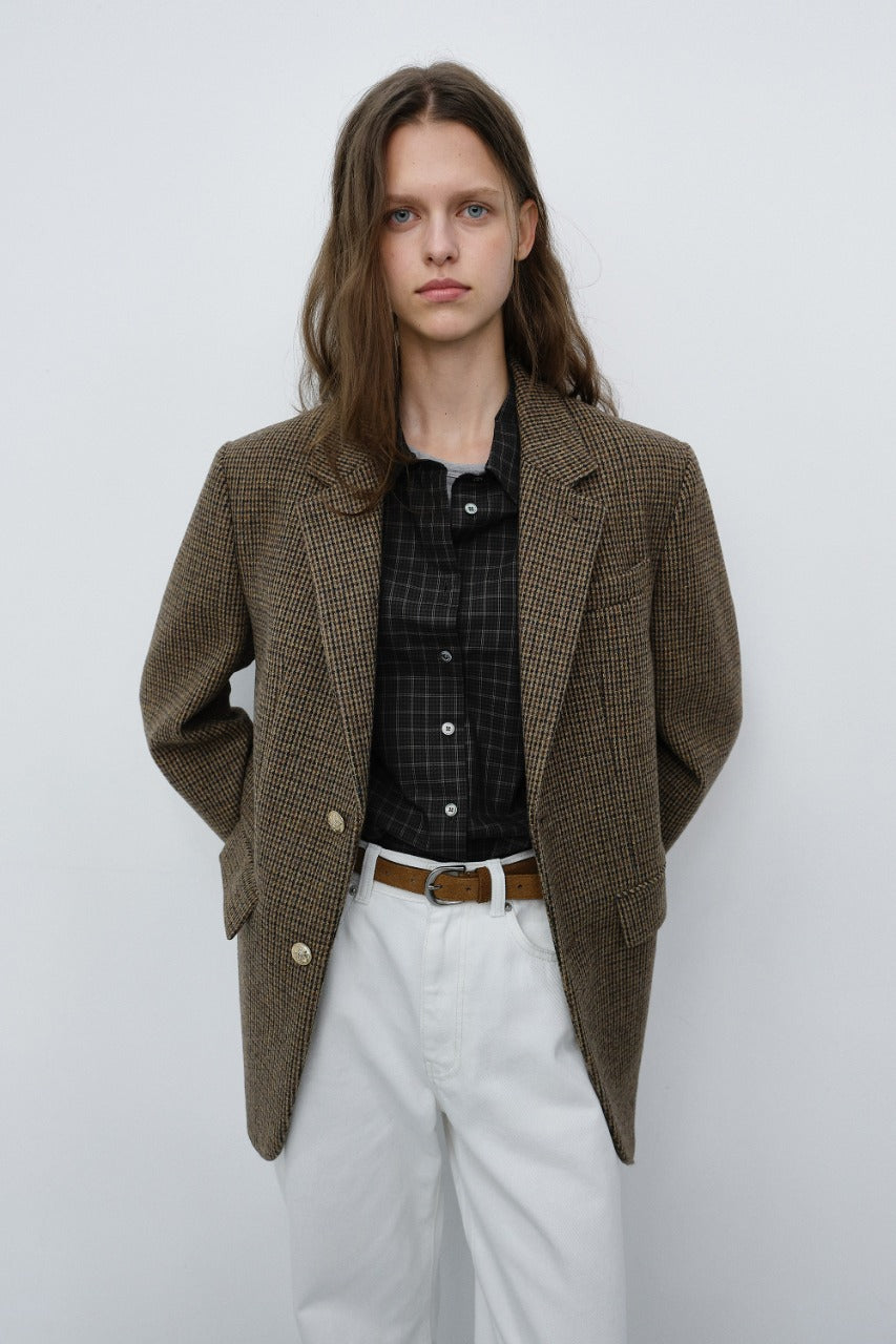 Dunst Unisex Classic 2 Button Wool Blazer Brown Check
