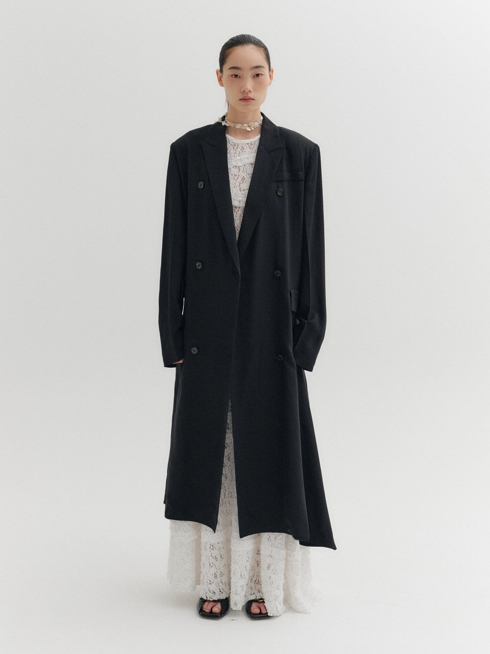 EENK Classic Lapel Long Coat - Black