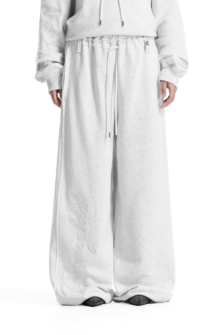 Treemingbird Lettering Raw-Cut Set-Up Sweat Pants Light Gray
