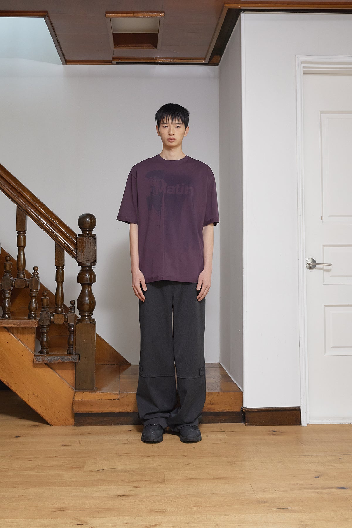 Matinkim Unbalance Printing Top For Men IN Purple