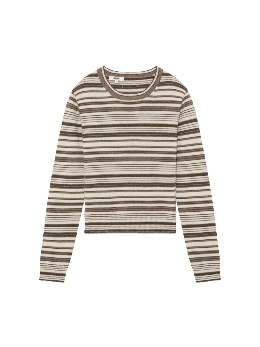 GLOWNY G Mixed Stripe Cashmere Knit (Dark Brown)