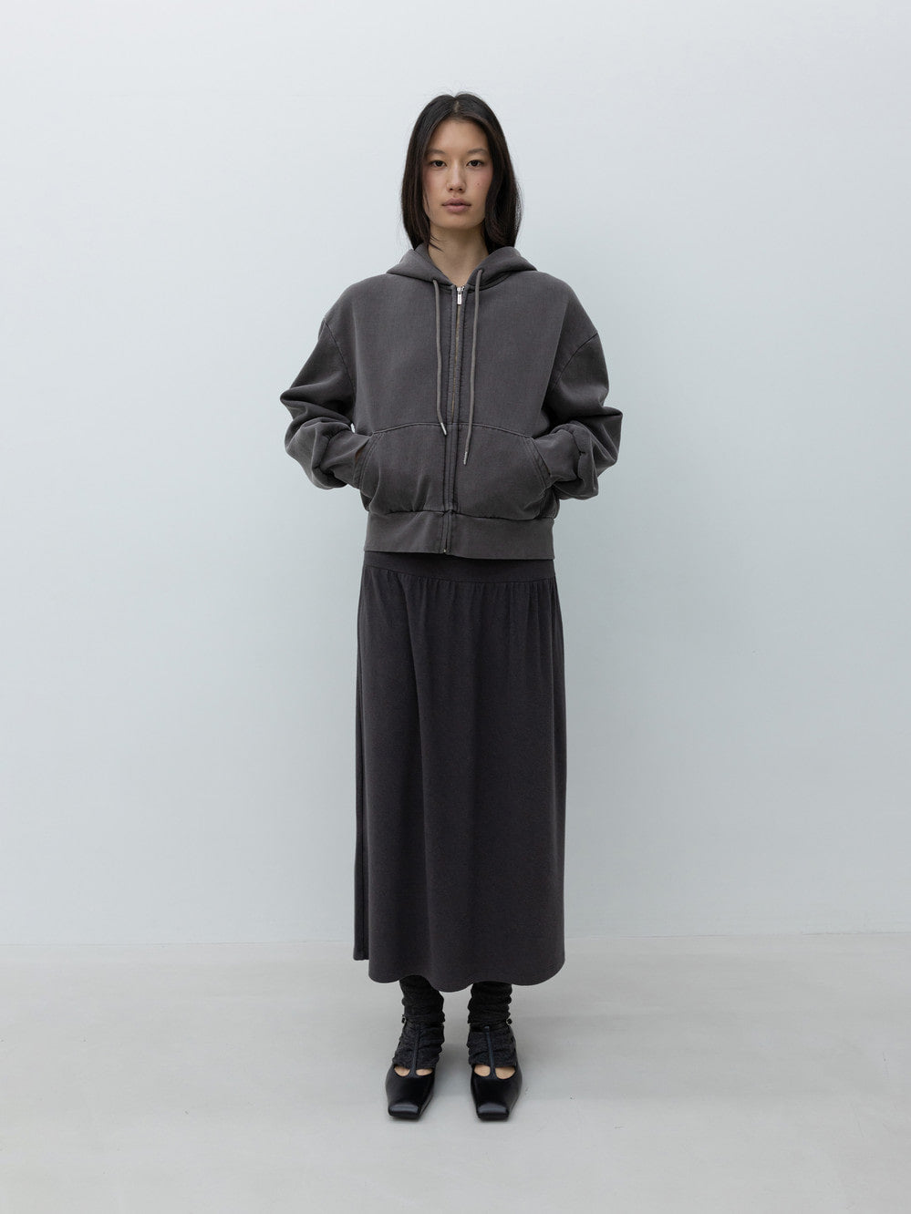 Low Classic Washed Cotton Zip-Up Hoodie Brown