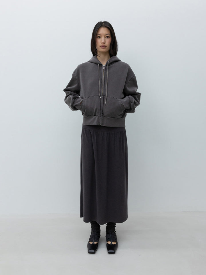 Low Classic Washed Cotton Zip-Up Hoodie Brown