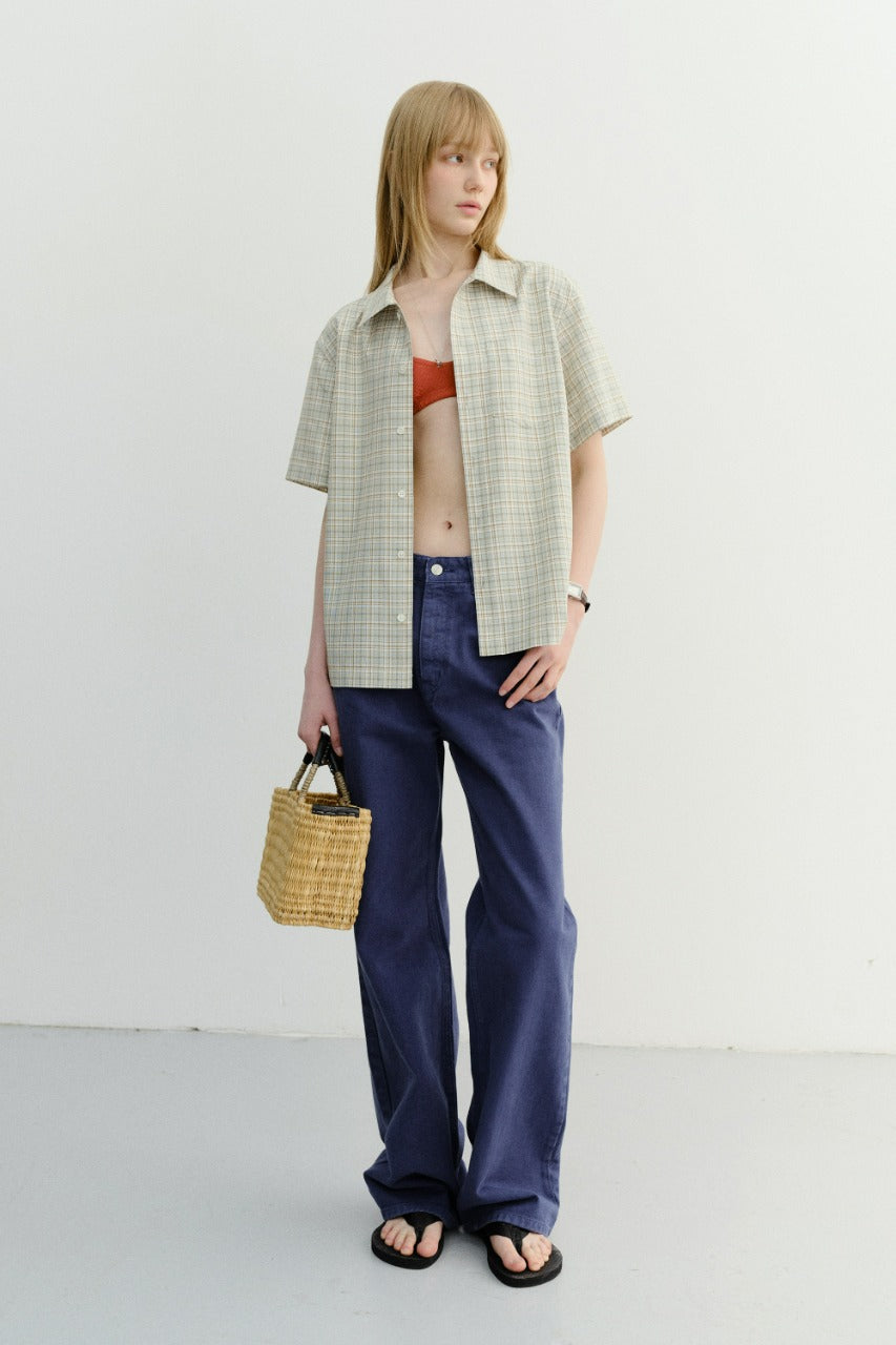 Dunst Unisex Checked Pajama Shirt Olive Check