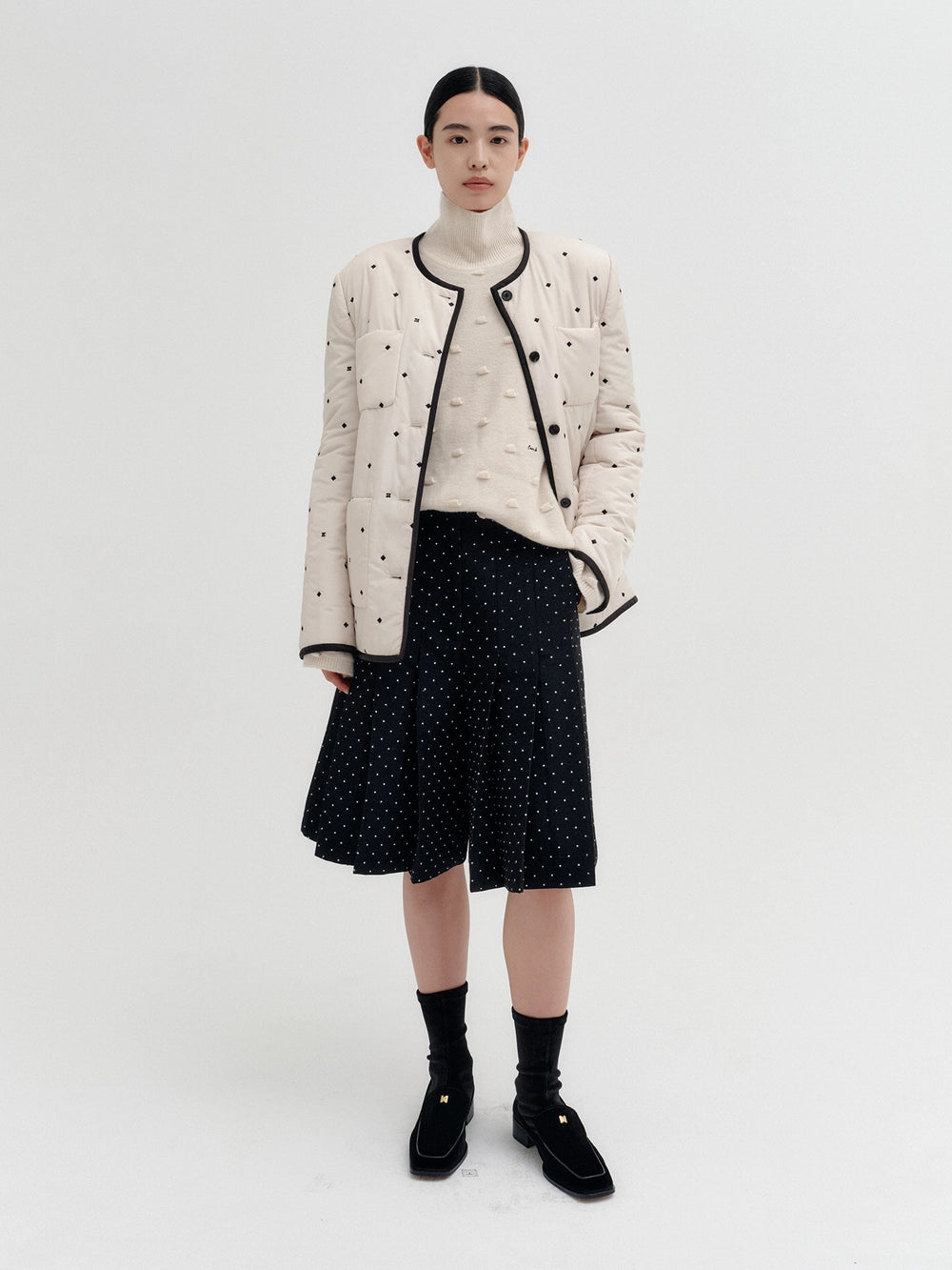 EENK Embroidered Padded Jacket - Ivory/ Black