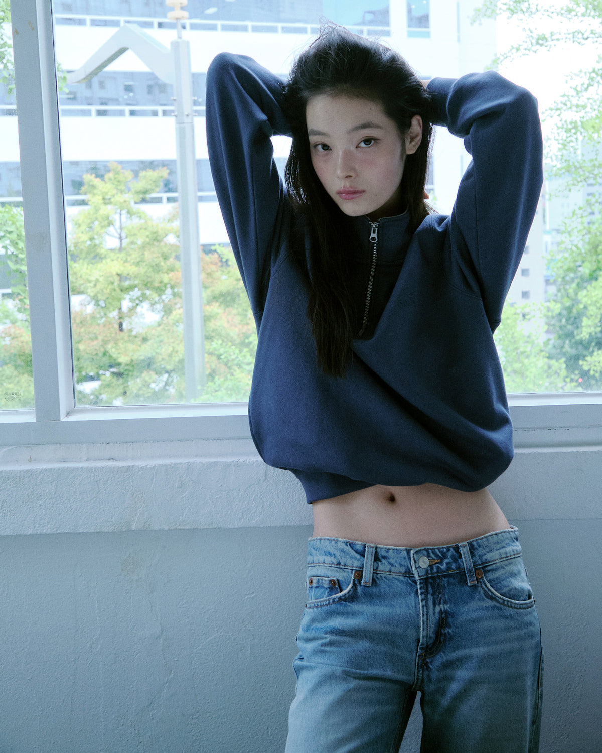 Emis Mono Logo Half-Zip Sweatshirt-Navy