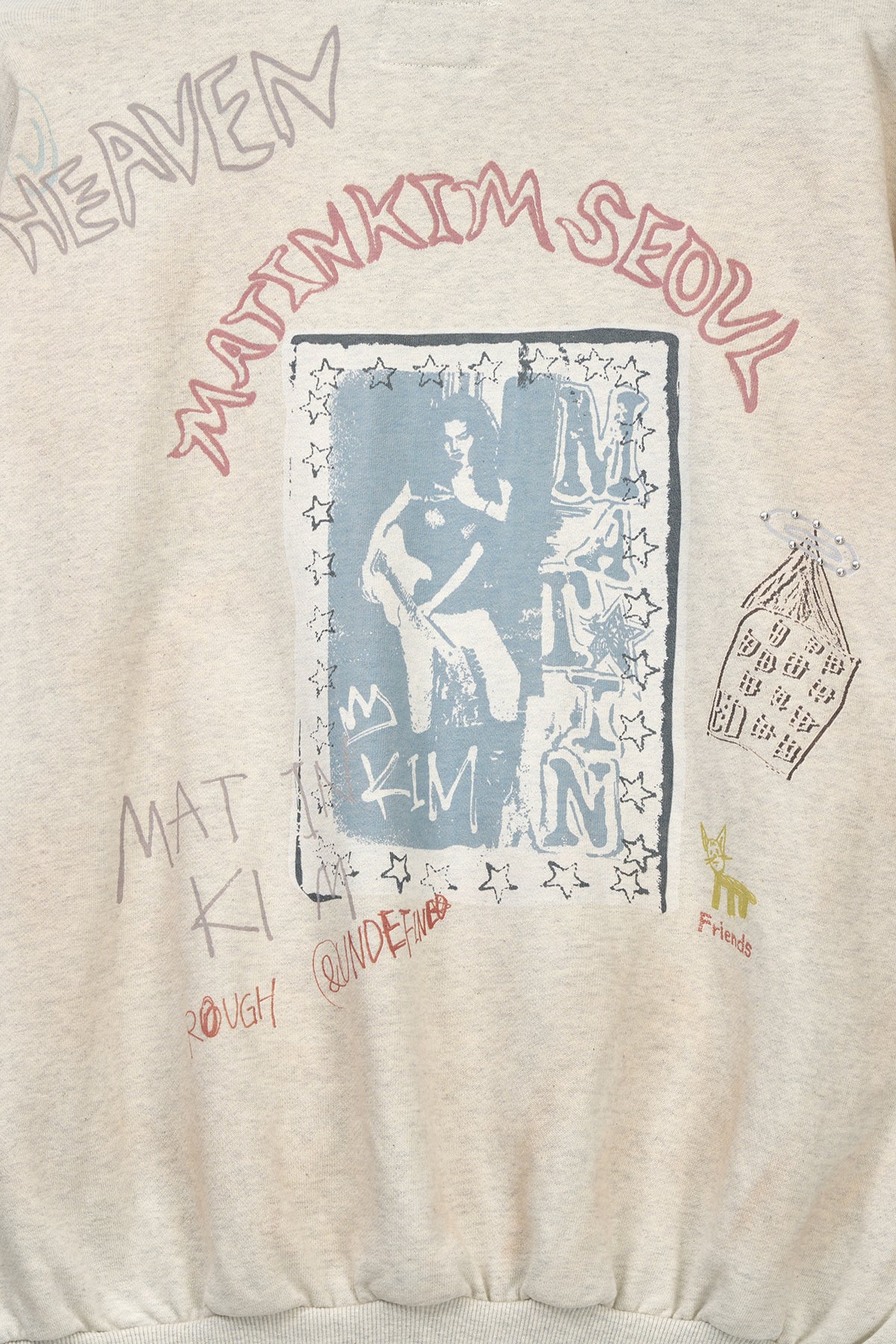 Matin Kim Vintage Washed Graffiti Hoodie Zip Up in Beige, premium Korean designer fashion