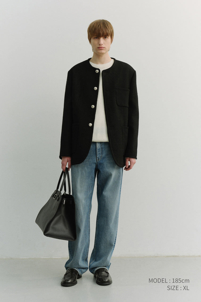 Dunst Unisex Collarless Tweed Jacket Black