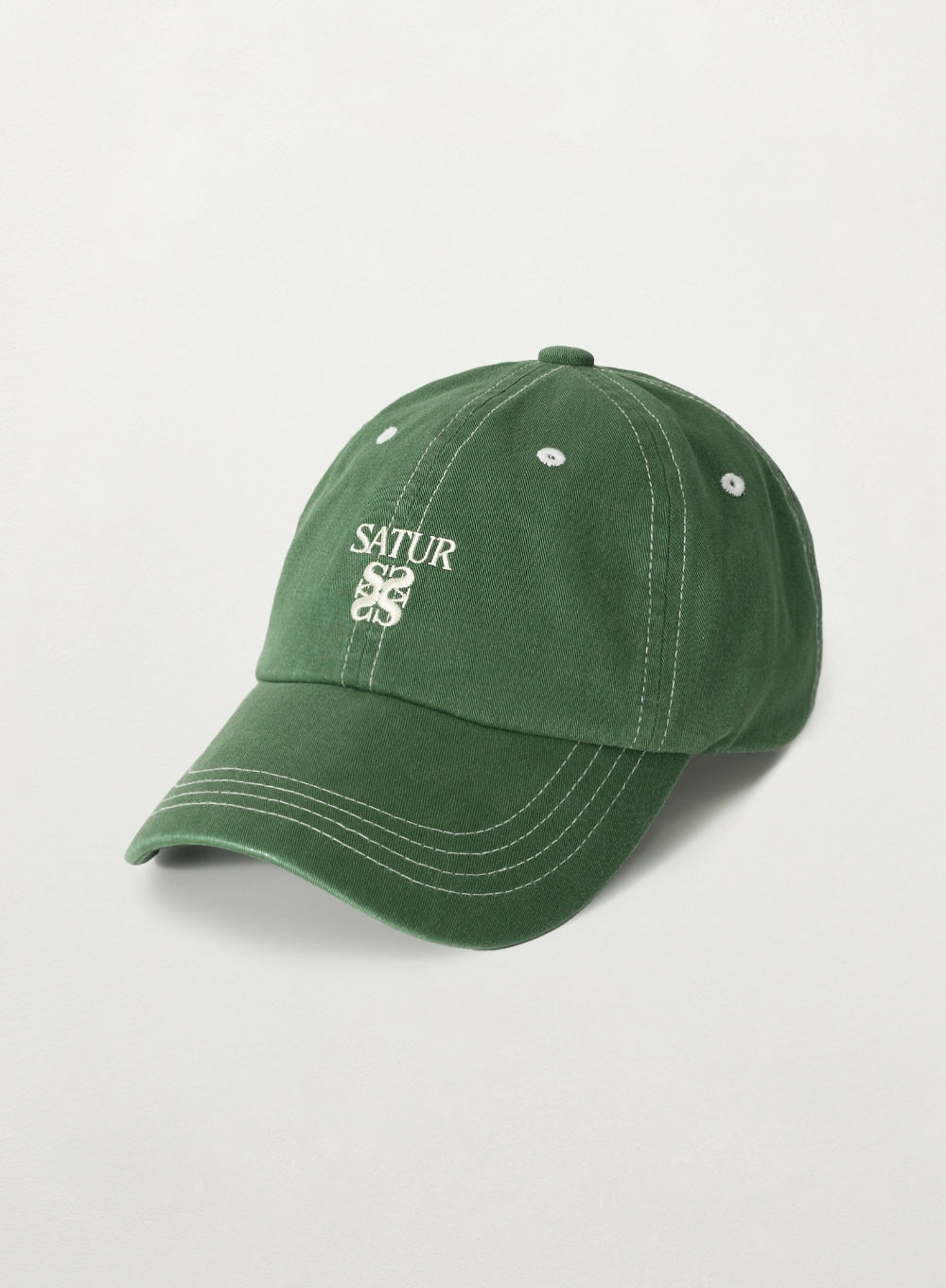 Satur Contrast Color Stitch Dyed Ball Cap - Green