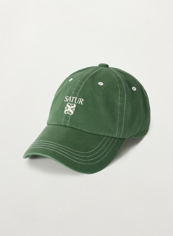 Satur Contrast Color Stitch Dyed Ball Cap - Green