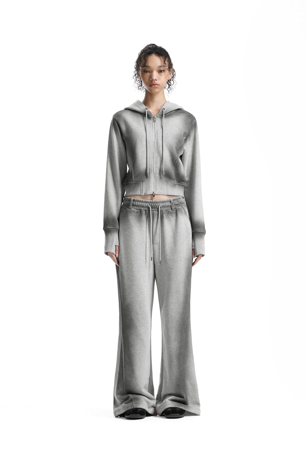Treemingbird Brushed Set-Up Sweat Hoodie Zip-Up Melange Gray
