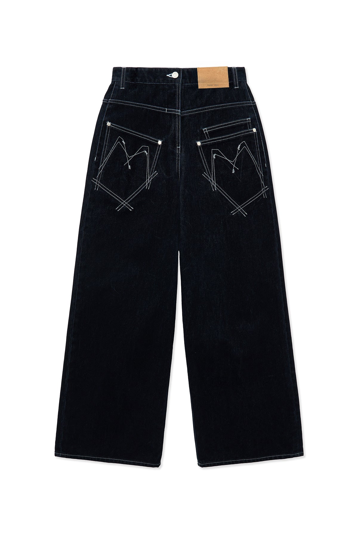 [matinkim] REVERSE VELVET WIDE DENIM PANTS IN NAVY