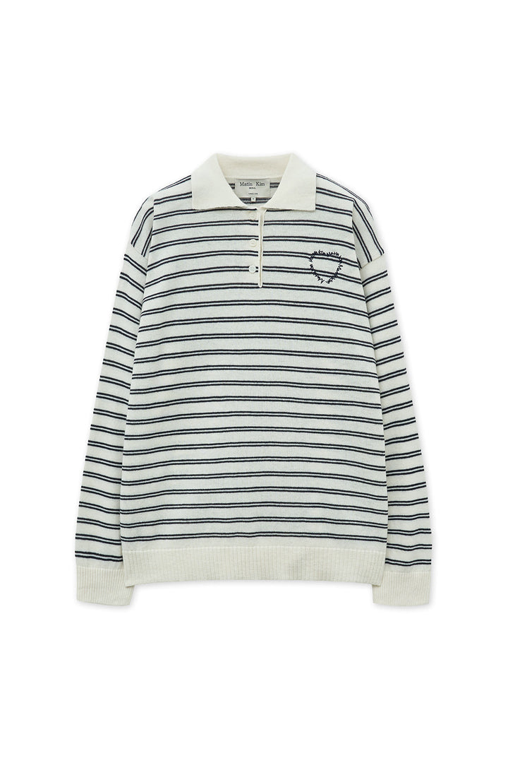 Matinkim Heart Logo Collar Striped Pullover IN Ivory