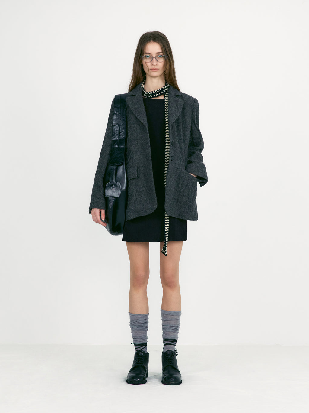 [low_classic] Crumpled Slim Wool Blazer
Tweed Check Grey