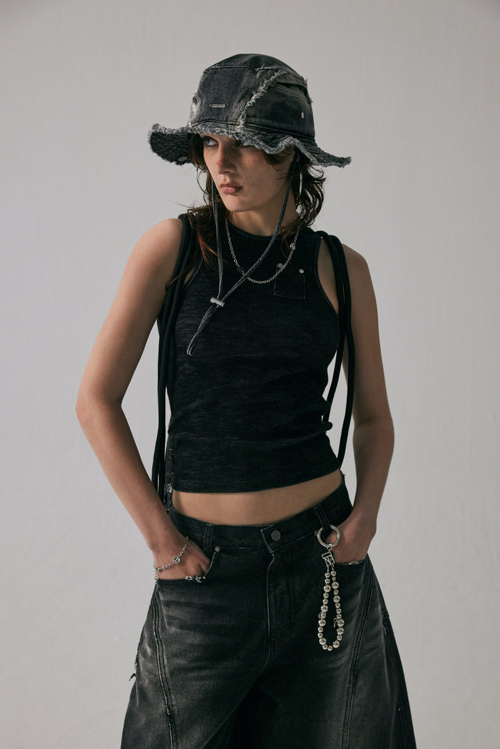 Treemingbird Washed Pocket Sleeveless Charcoal