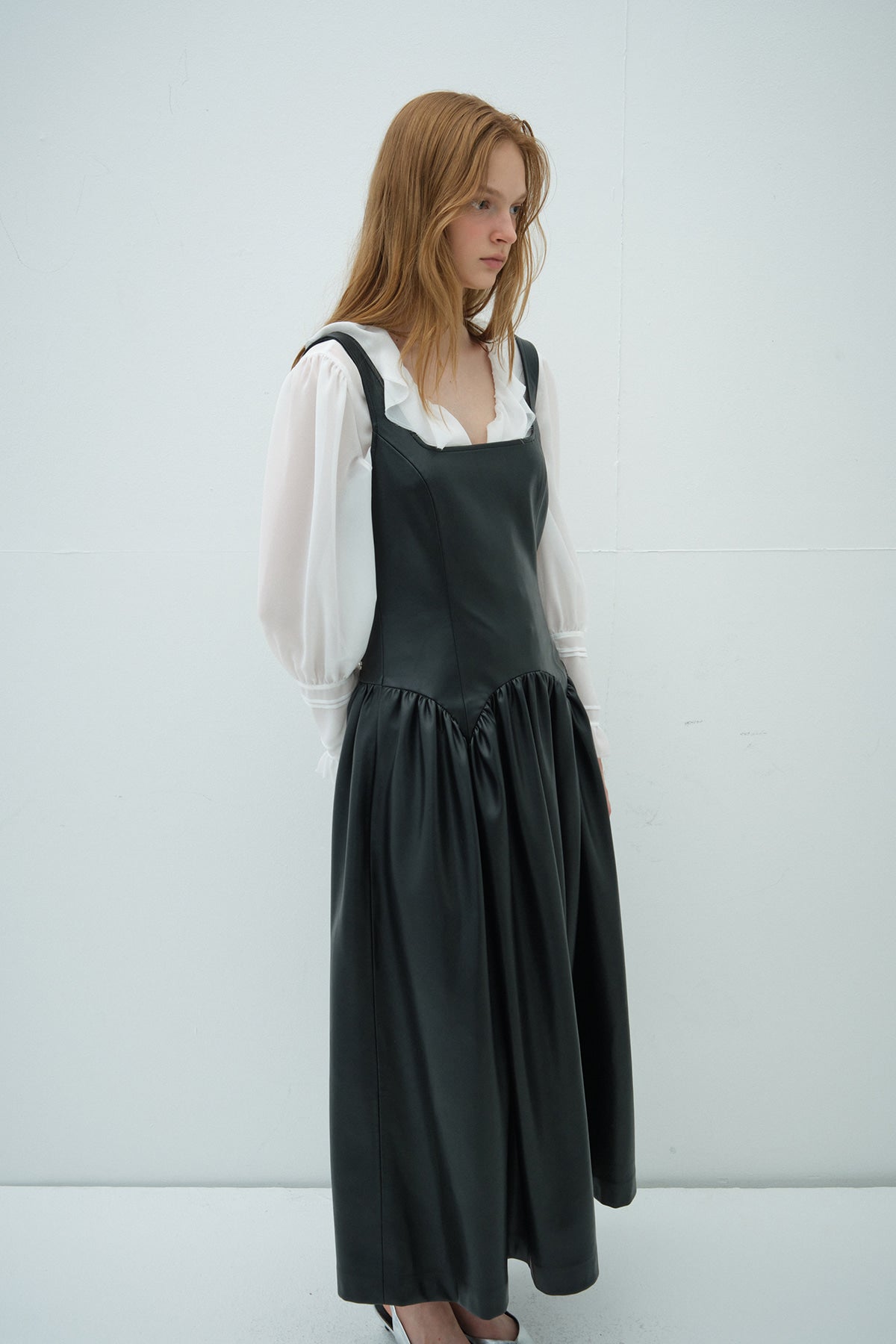 Overdueflair Square Neck Leather Long Dress Black
