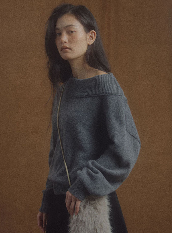 Mango Maniplease Dewy Off Shoulder Knit Deep Grey