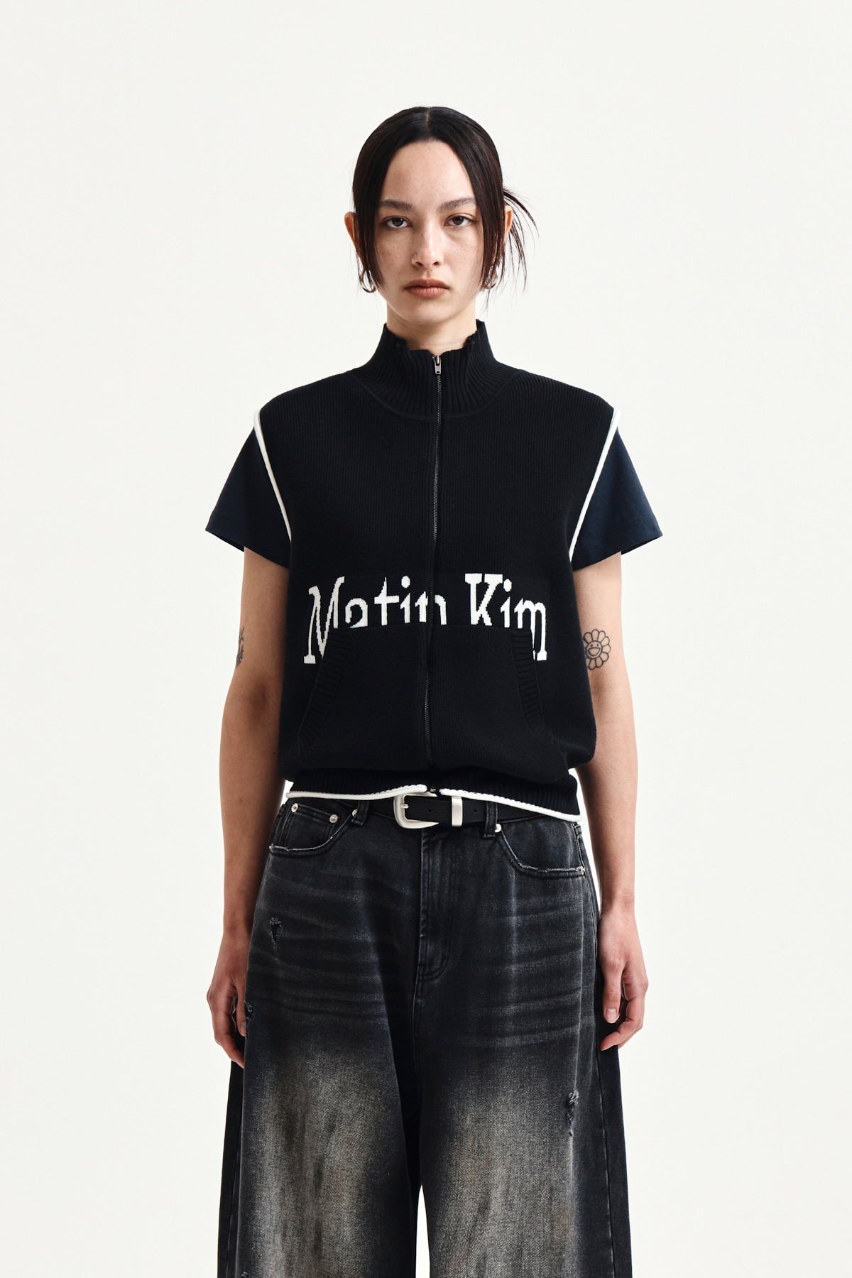 Matinkim Matin Kim Spell Point Knit Zip UP Vest IN Black