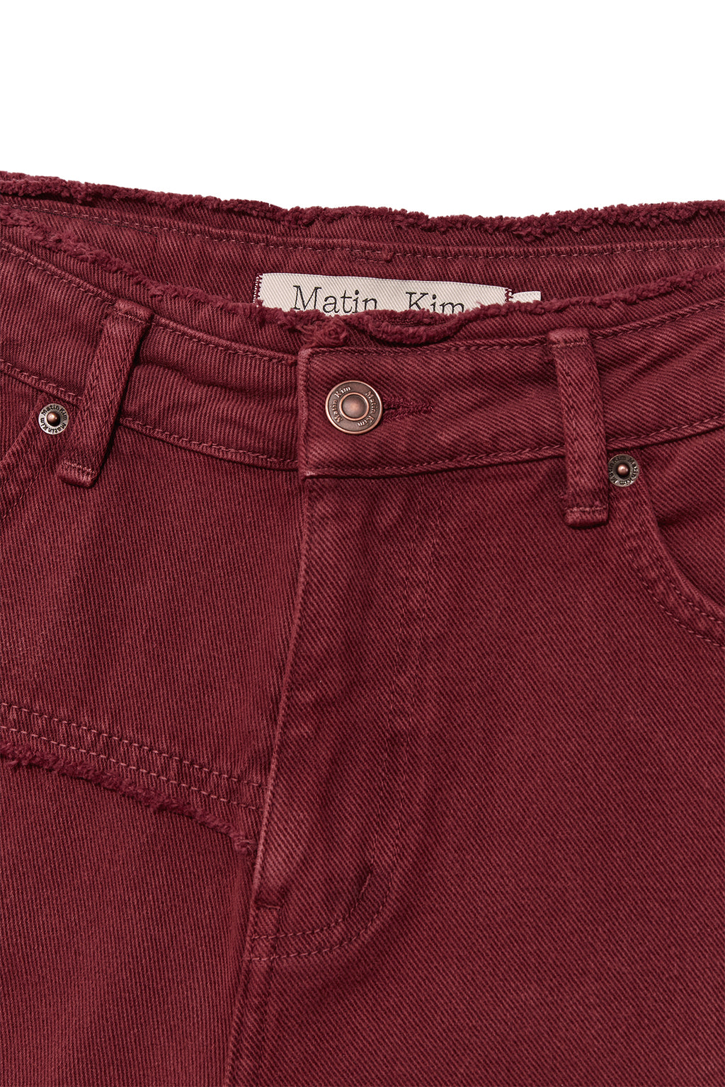 Matinkim Cut Line Point Denim Shorts IN Red