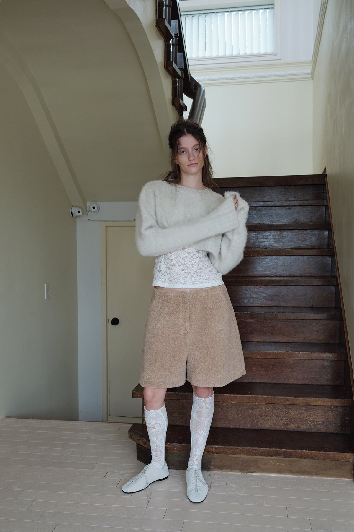 Overdueflair Shearling Bermuda Pants Beige