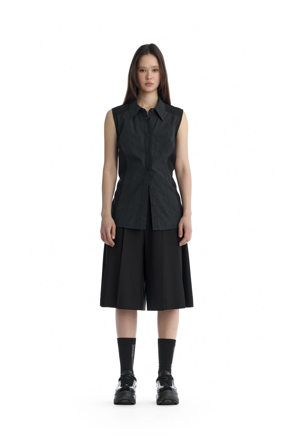 Treemingbird Regular-Fit Side Panel Sleeveless Shirt Black