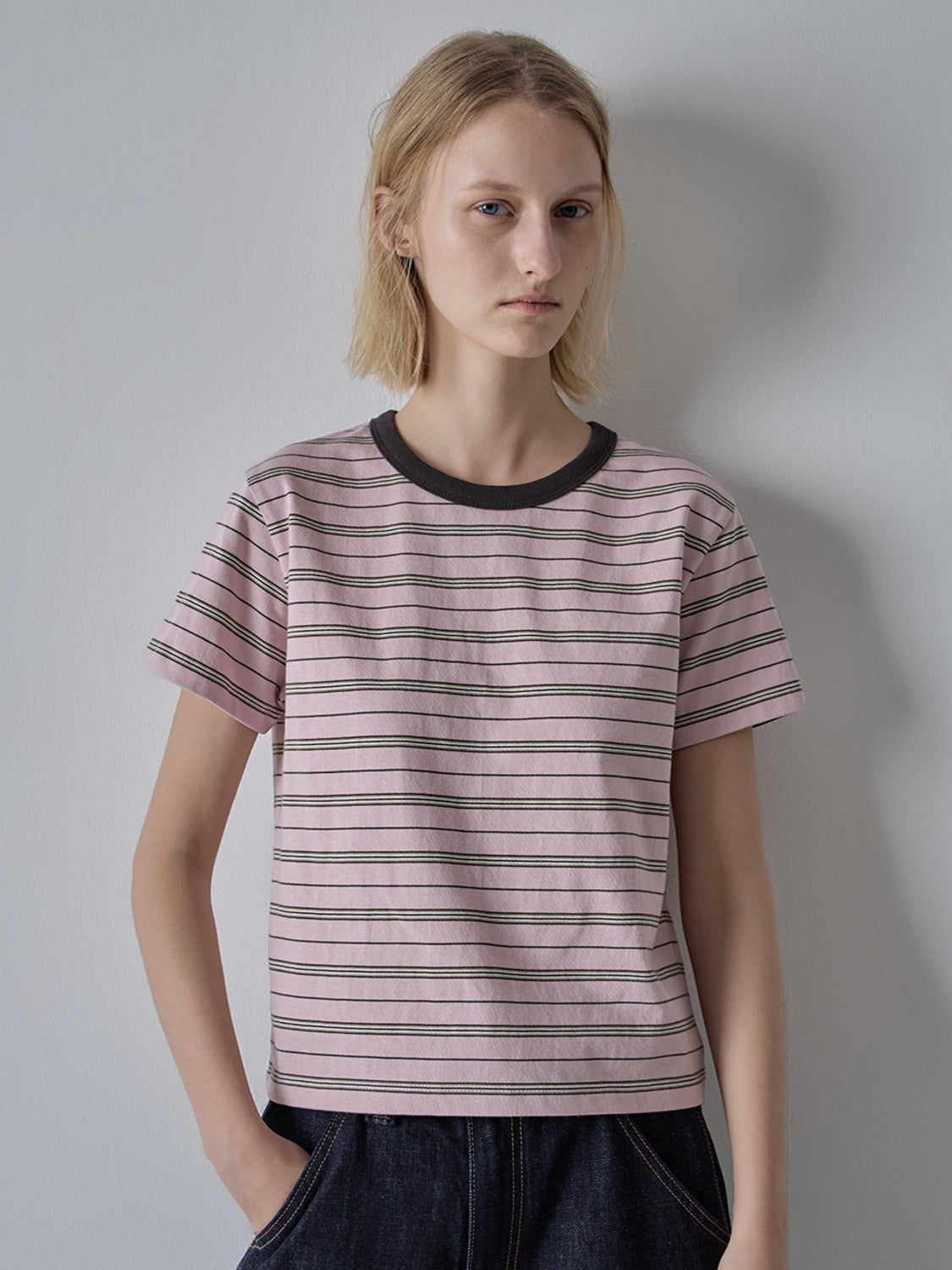 Facade Pattern Striped Crop T-shirt