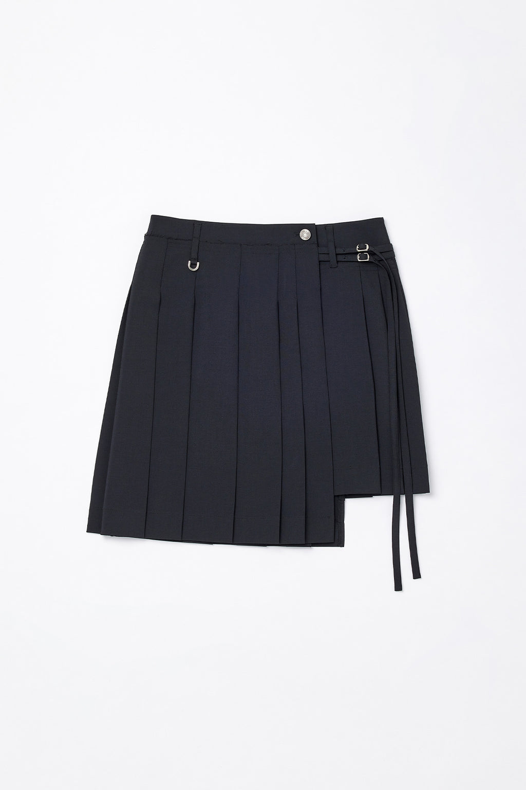 [matinkim] Unbalance Pleats Belted Mini Skirt IN Black