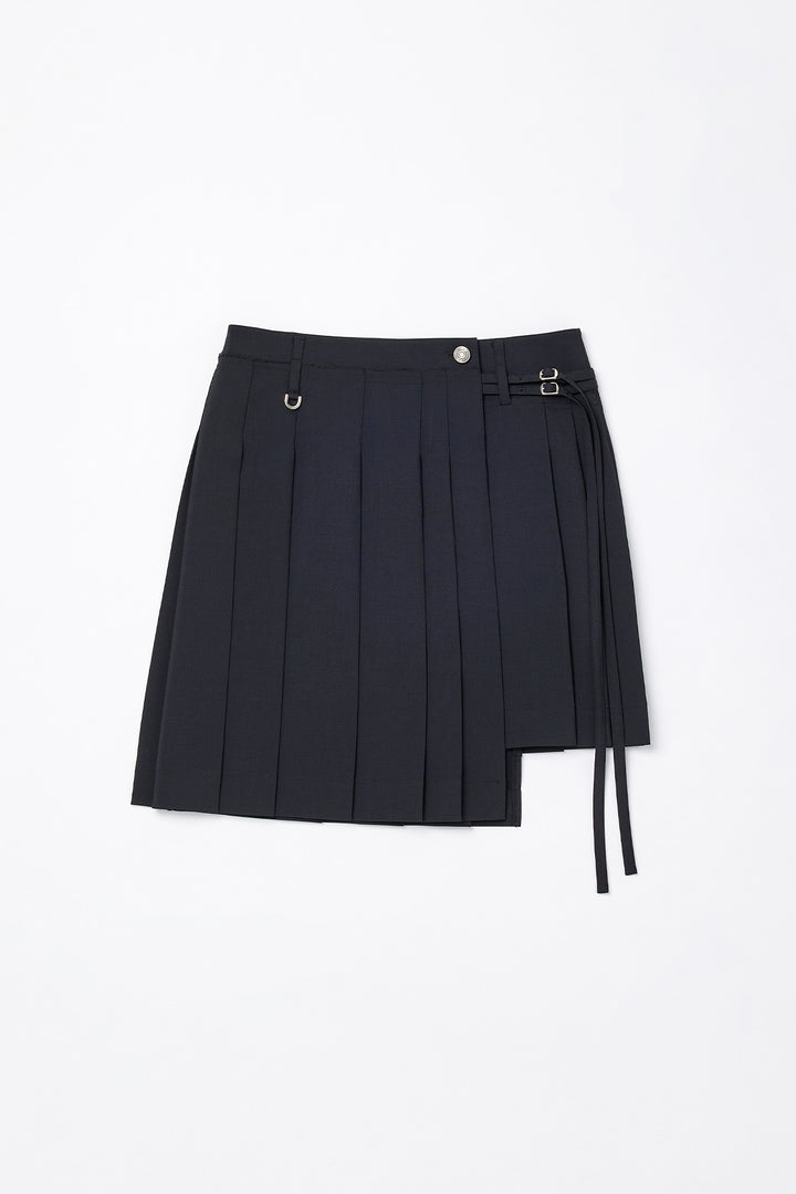 Matinkim Unbalance Pleats Belted Mini Skirt IN Black