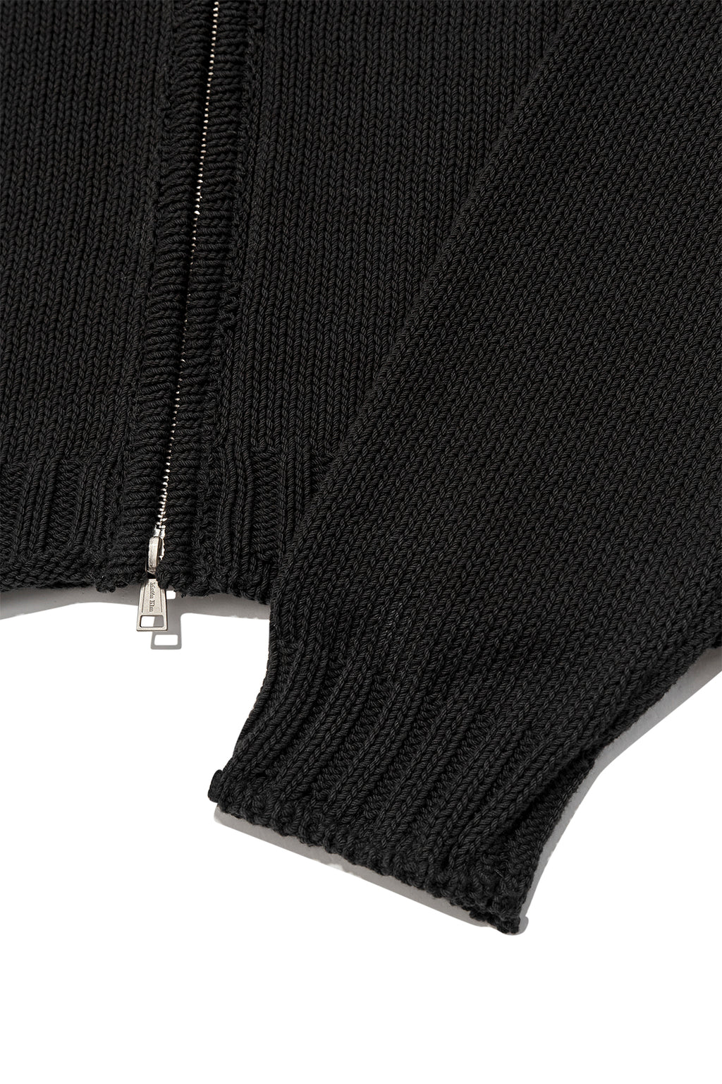 [matinkim] APPLIQUE LOGO PATCH KNIT ZIP UP FOR MEN IN BLACK