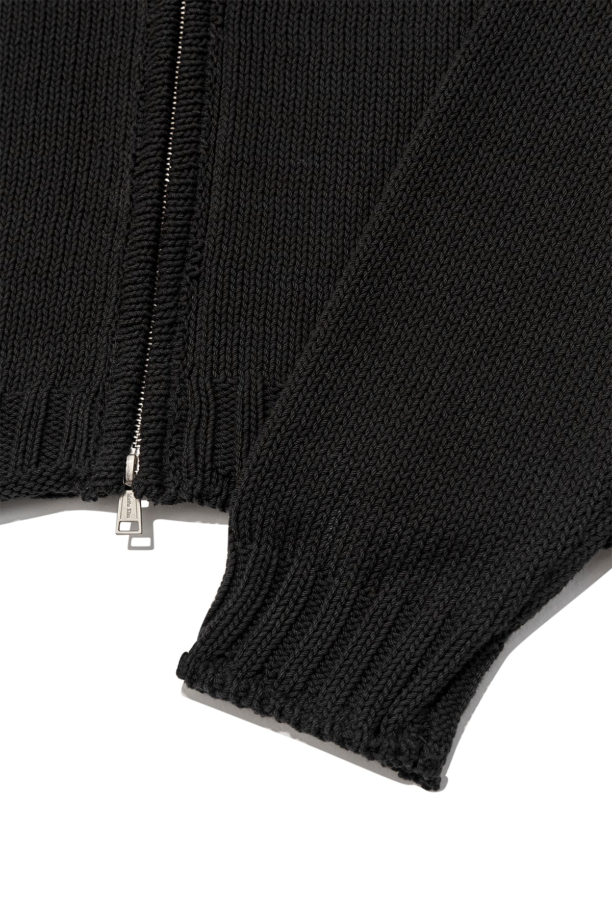 [matinkim] APPLIQUE LOGO PATCH KNIT ZIP UP FOR MEN IN BLACK