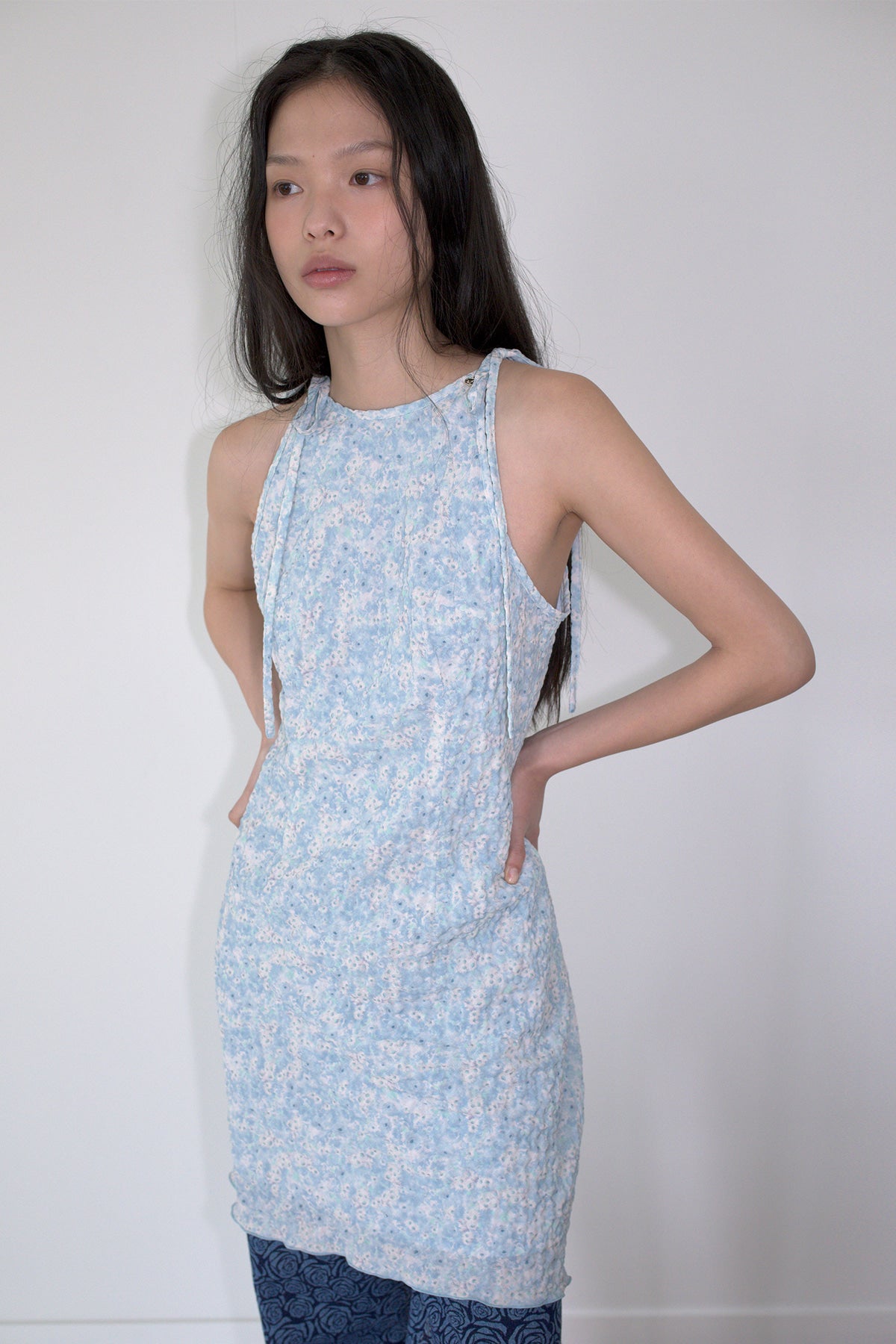Overdueflair Floral Halter Dress Blue