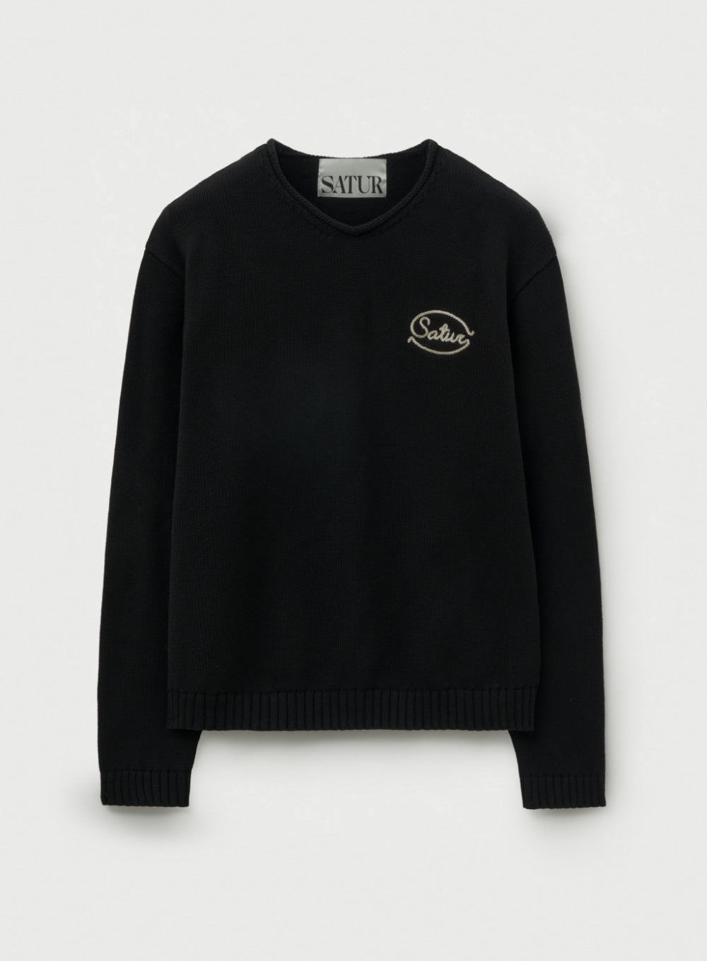 [satur] Rope Logo Embroidered V-Neck Knit - Black
