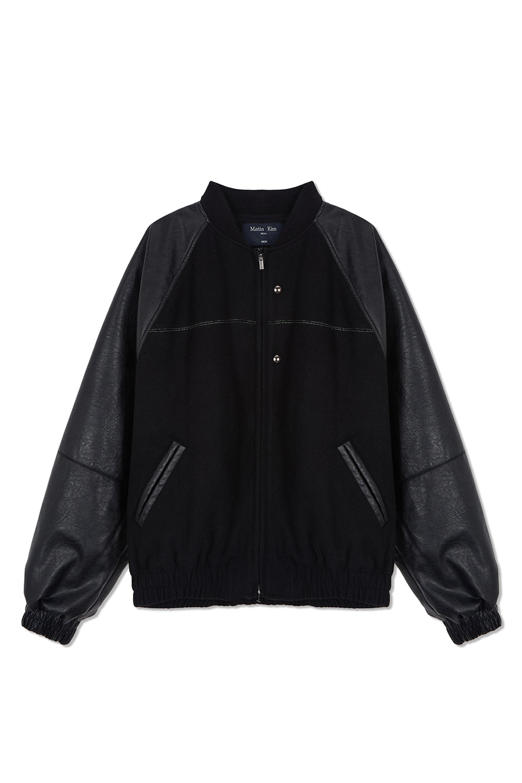 [matinkim] Stunning Point Faux Leather Jumper For Men IN Black