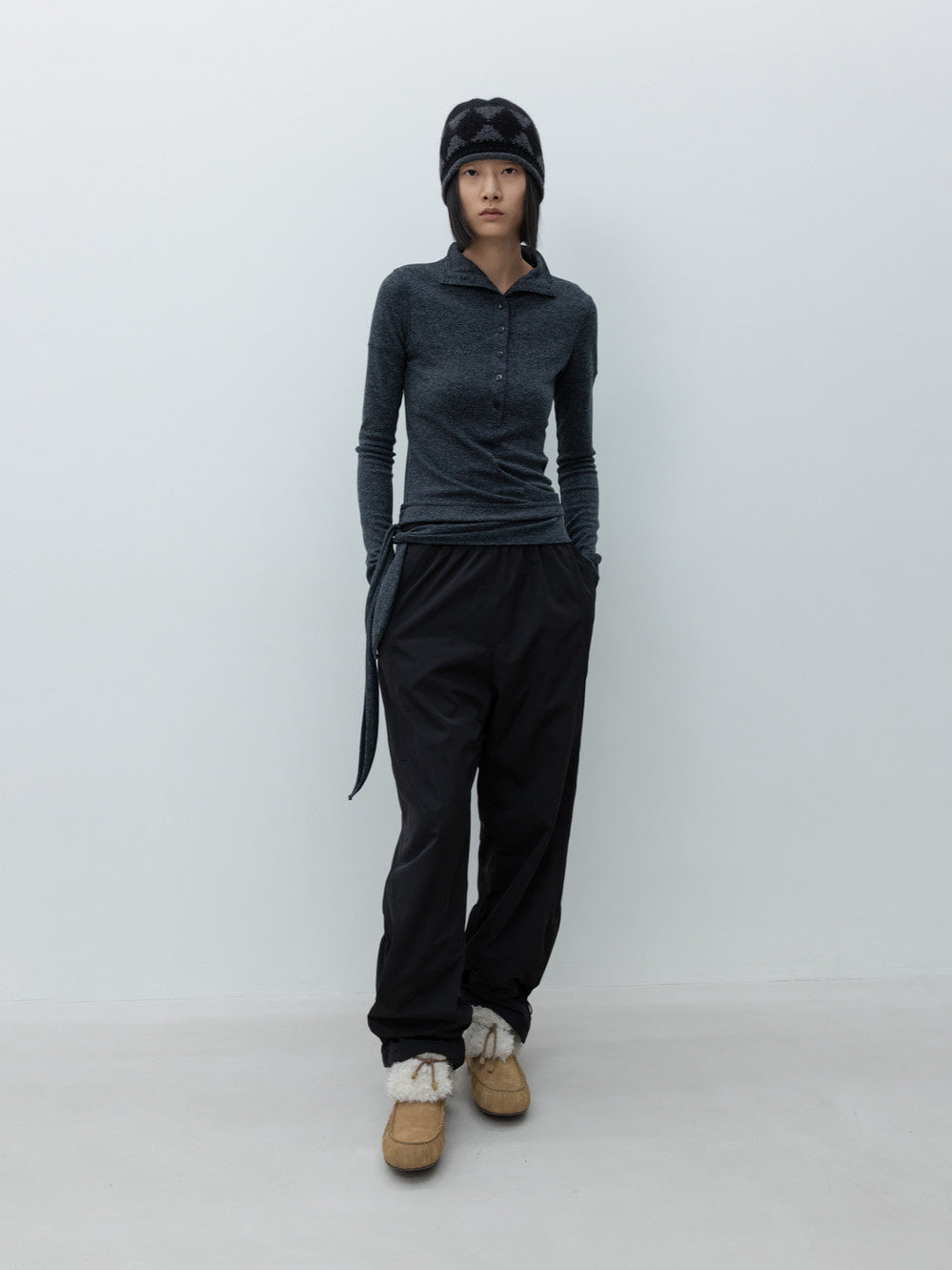 Low Classic Button Up Wrap T-Shirt Charcoal