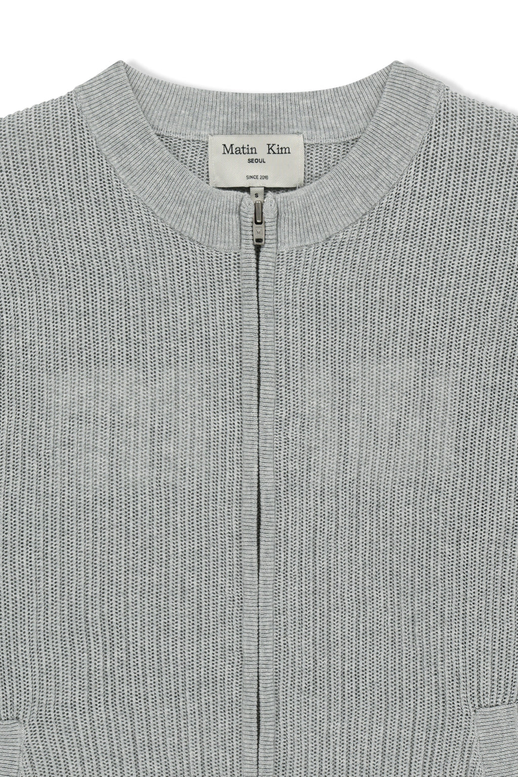 Matinkim Back Logo Jacquard Mesh Knit Zip UP IN Light Grey