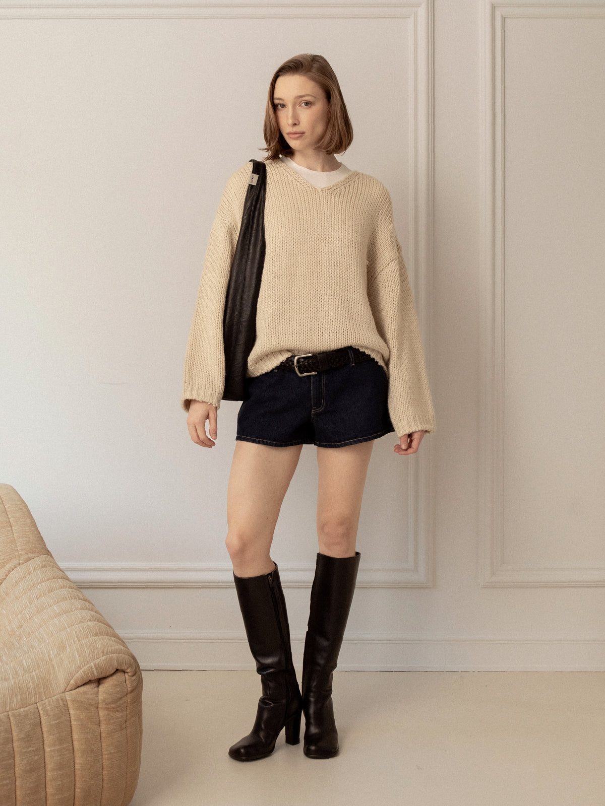 GLOWNY G Cozy Over Knit Top (Cream)