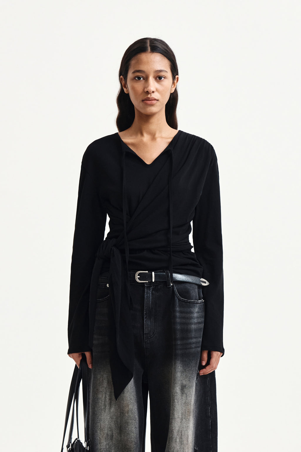 Matinkim Tied Drapery Top IN Black