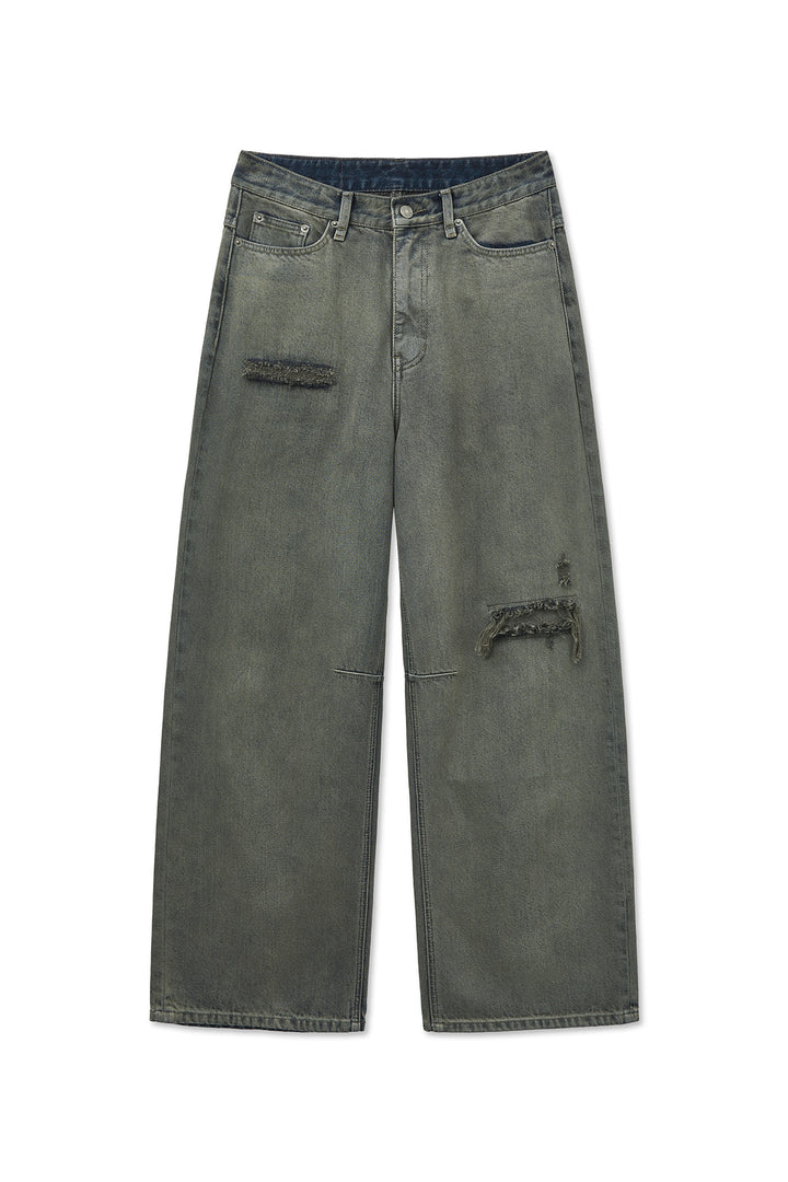 Matinkim Back Logo Wide Denim Pants IN Smoke Blue