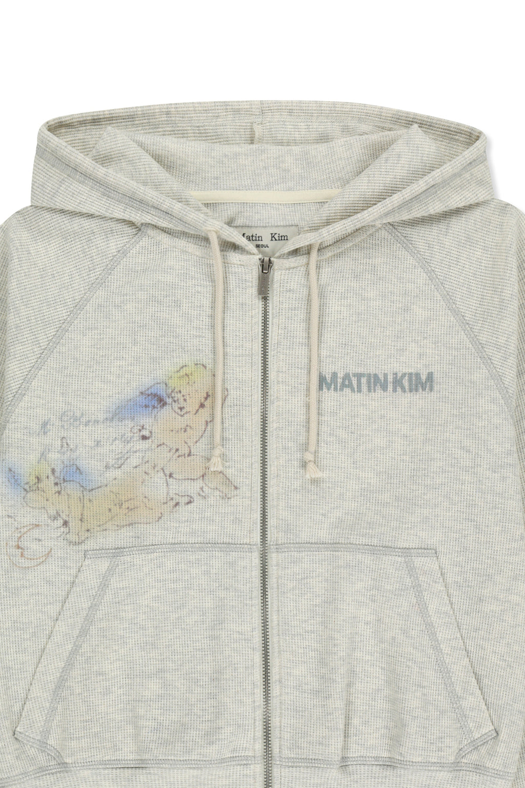 [matinkim] Sketch Graffiti Waffle Hoody Zip UP IN Light Beige