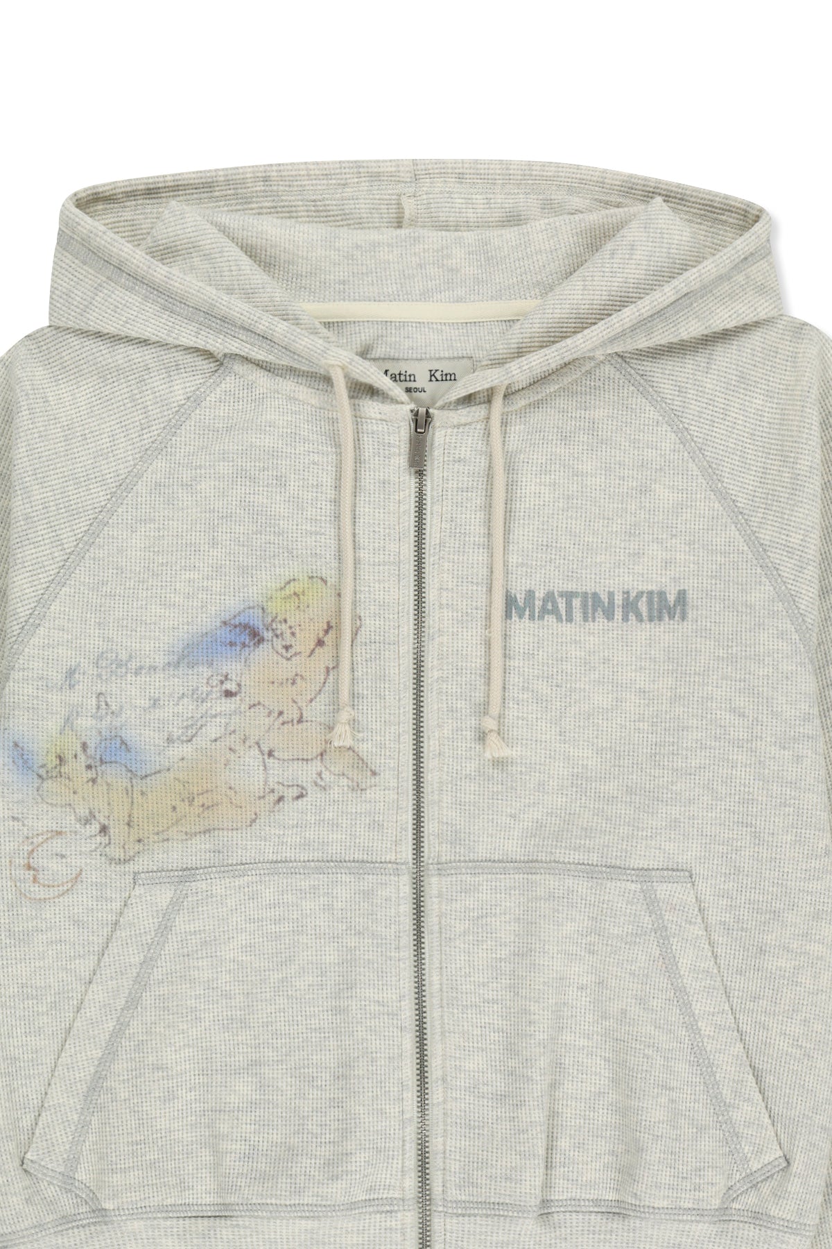 [matinkim] Sketch Graffiti Waffle Hoody Zip UP IN Light Beige