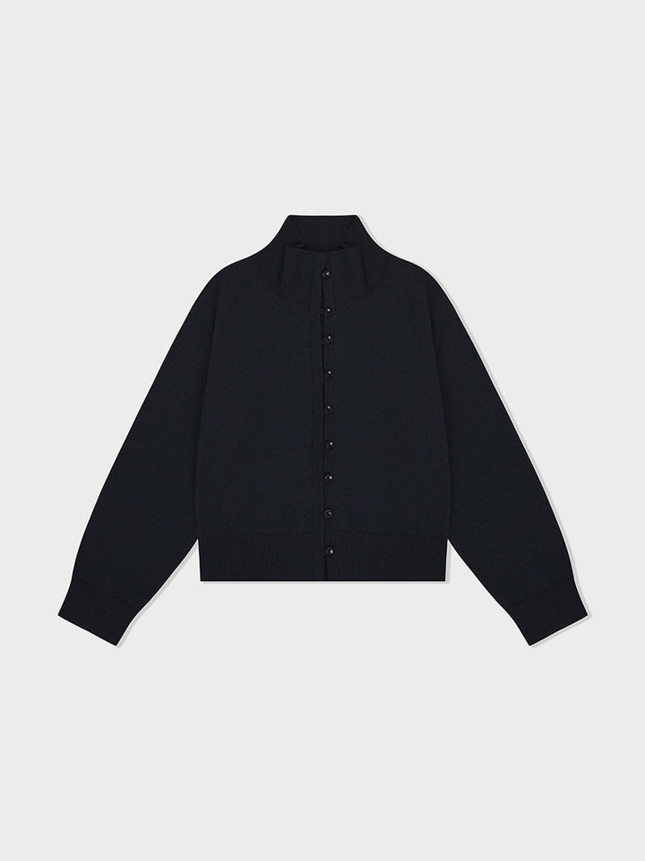 Low Classic High Neck Knit Cardigan Navy