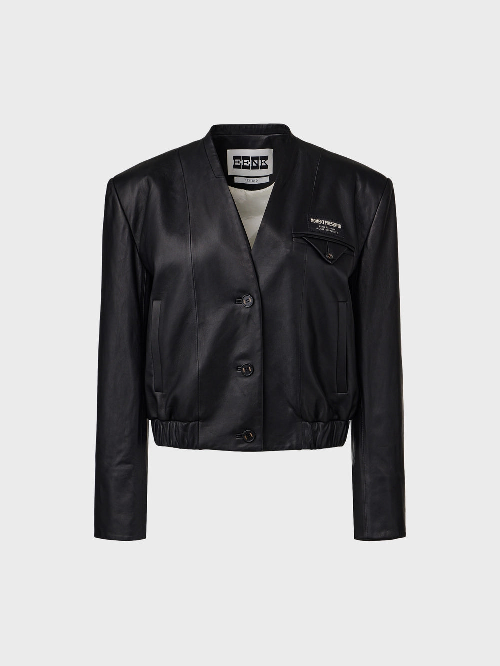 EENK Contrast Crop Leather Jacket - Black