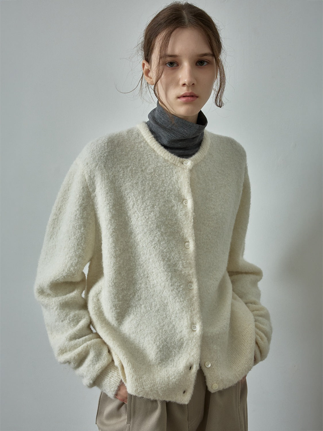 Facade Pattern Alpaca Essential Cardigan ivory