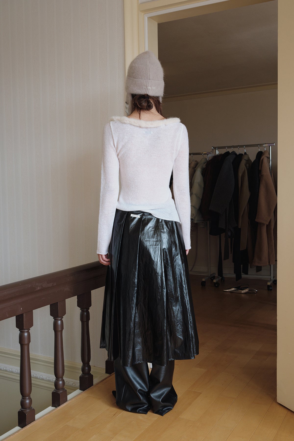 Overdueflair Leather Layered Wrap Skirt Coated Black